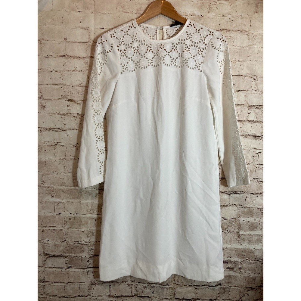 J. Crew Dress 2 White Eyelet Embroidery Trim Shift Prairie Cottage Feminine
